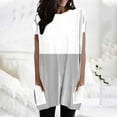 thumbnail image 2 of TSADFHJI Chemise à Manches Longues pour Femmes Été Décontracté Ample Pull Col Rond Tunique à Manches Courtes avec Poches TTG Gris, 2 of 5