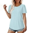 thumbnail image 3 of AherBiu Boho Tops for Women Eyelet Hole Beach Shirts Crewneck Summer Short Sleeve Tunic Tops to Wear with Leggings, 3 of 7