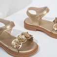 thumbnail image 5 of FINALGANG Little Girls Adjustable Ankle Strap Floral Applique Closed Toe Sandals Shiny Upper Flat Sole Summer Party Kids Princess Sandals Soft Shoes 5-5.5 Years, 5 of 6
