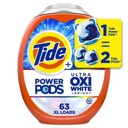 Tide Power PODS White Laundry Detergent Pacs, Brilliant Whitening + Color Protect, 63 Count