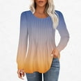 thumbnail image 2 of XuJwPNcy Long Sleeve Tops Womens Crew Neck Casual Pleated Blouses Gradient Tunic Tops Dressy Loose Fall Shirtsv, 2 of 5