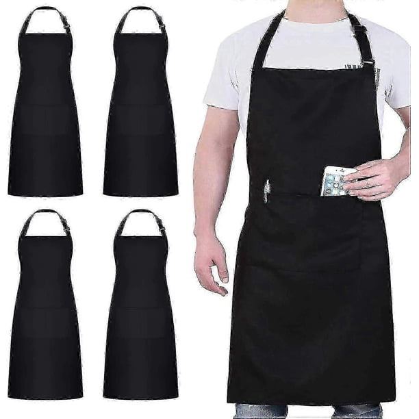 4 Pack Chef Aprons, Black Apron With 2 Pockets, Waterproof Adjustable Apron For Men Women,professional Cooking Apron For Cooking, Gardening, Res