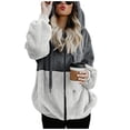 thumbnail image 2 of Manteau Contrasté pour Femmes, Mi-Long, Cardigan à Capuche avec Fermeture Éclair, Manches Longues, Mode Automne, 2 of 7