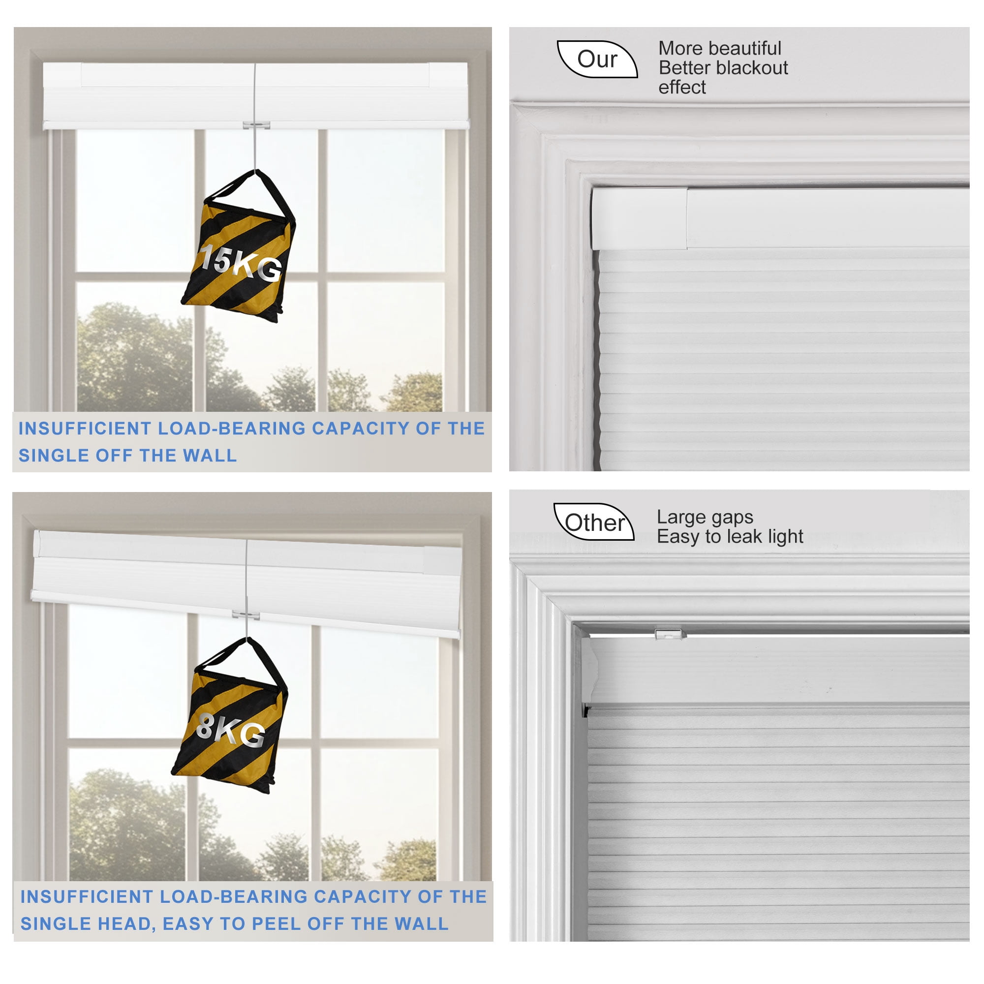 BERISSA Cordless Blackout No Drill Cellular Shades Thermal Insulated Easy Install No Tools Pull Down Honeycomb Blinds for indoor windows Bedroom Kitchen Apartment,34"W X 56"H,White