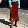 thumbnail image 5 of Byworldtasic Women's Western Cowgirl Fringe Maxi Skirt High Waist Country Concert Suede Tassel Skirt, 5 of 6
