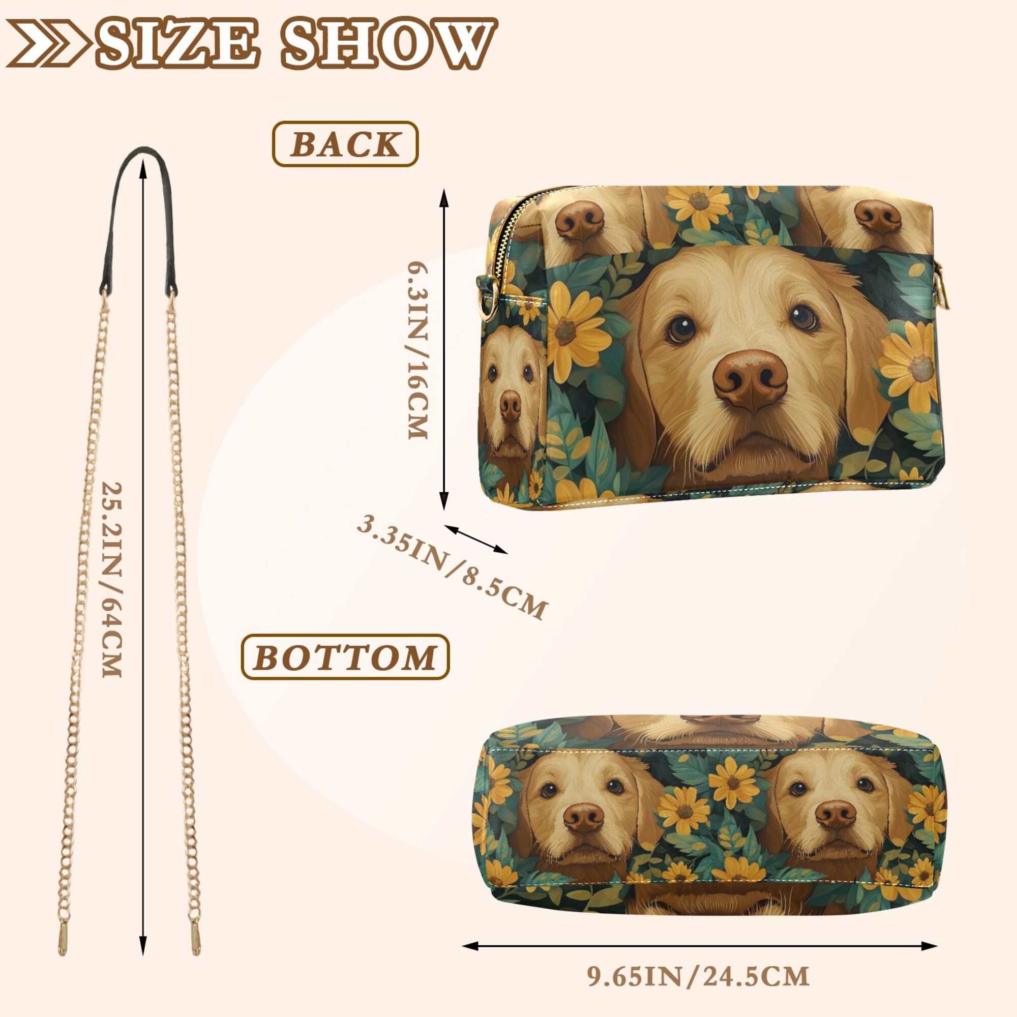FORMRS Women Crossbody Purse with Chain Strap Vegan Leather Shoulder Handbag, Flowers and Dog