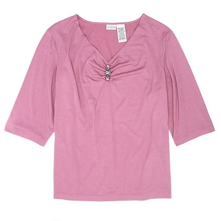 Women's Plus Cinch Neck Brooch Top