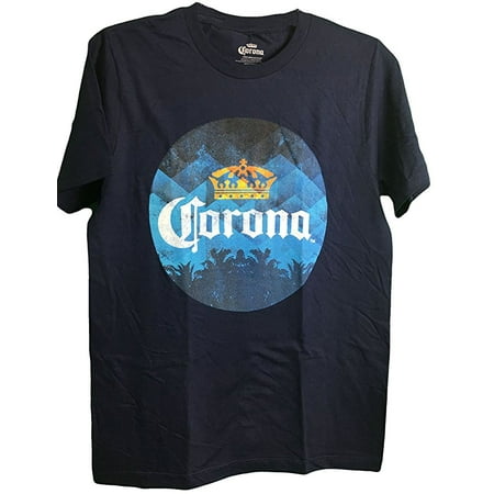 Corona Extra Crown - Corona Logo Crown Palm Trees Distressed Graphic Adult Navy T-Shirt (2X)