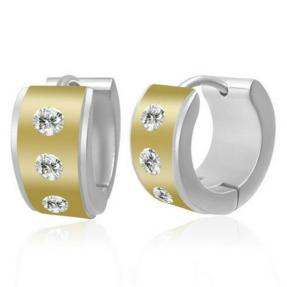 Stainless Steel Two-Tone White Hoop Huggie Earrings