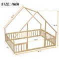 thumbnail image 4 of Full Size Floor Bed, Wooden House-Shaped Bed Frame with Guardrails, Roof, Multifunctional House Bed Frame for Toddlers, Kids, Girls, Boys, Teens, Adults, Natural, 4 of 9