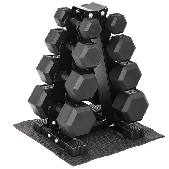 BalanceFrom Dumbbell Set with Stand, Rubber Encased Home Gym Hand Weights, 100lb