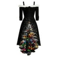thumbnail image 5 of IWRICH Off Shoulder Christmas Tree Dresses for Women Warm Shaggy V Neck Dress Xmas Snowflake Graphic High Low Skirts 2025 Black S, 5 of 5
