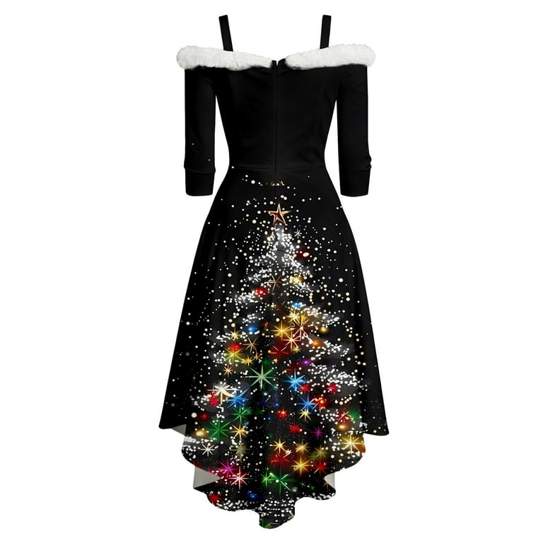 Iwrich Off Shoulder Christmas Tree Dresses for Women Warm Shaggy V Neck Dress Xmas Snowflake Graphic High Low Skirts 2025 Black S, Women's, Size: Iwrich Off Shoulder Christmas Tree Dresses for Women Warm Shaggy V Neck Dress Xmas Snowflake Graphic High Low Skirts 2025 Black S, Women's, Size: