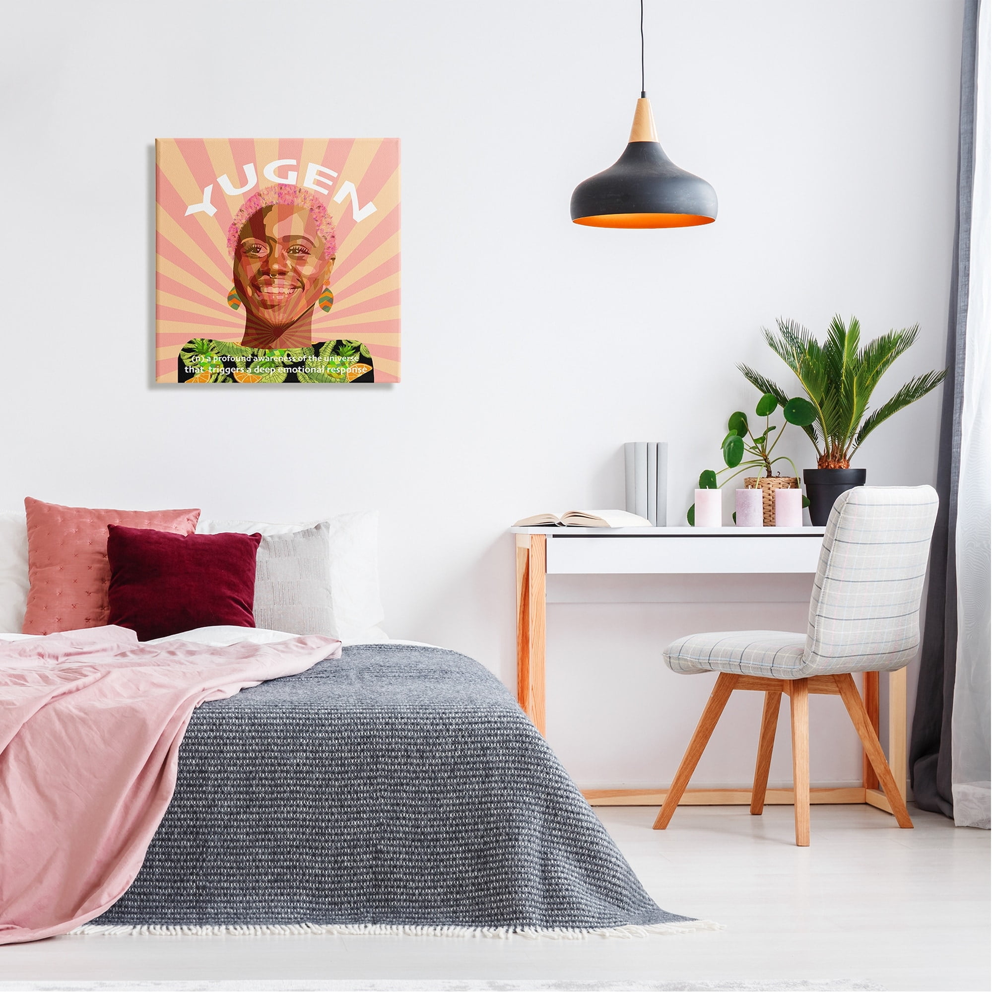 Stupell Industries Yugen Definition Text Smiling Woman Floral Stripes Graphic Art Gallery-Wrapped Canvas Print Wall Art, 24x24, by Lynnda Rakos