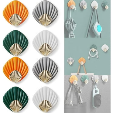 Novelty Strong Non-Marking Hook, 8PCS Creative Shells Shaped Self-Adhesive Wall Hooks, Decorative Utility Hook Adhesive Key Hanger Hooks Waterproof Wall Stickers for Home Kitchen Bathroom