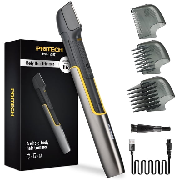 PRITECH Body Hair Trimmer for Men, Extendable Arm Groomers with Guard Comb, Rechargeable Hair Trimmer for Pubic Area, Back, Face, Legs and Beard
