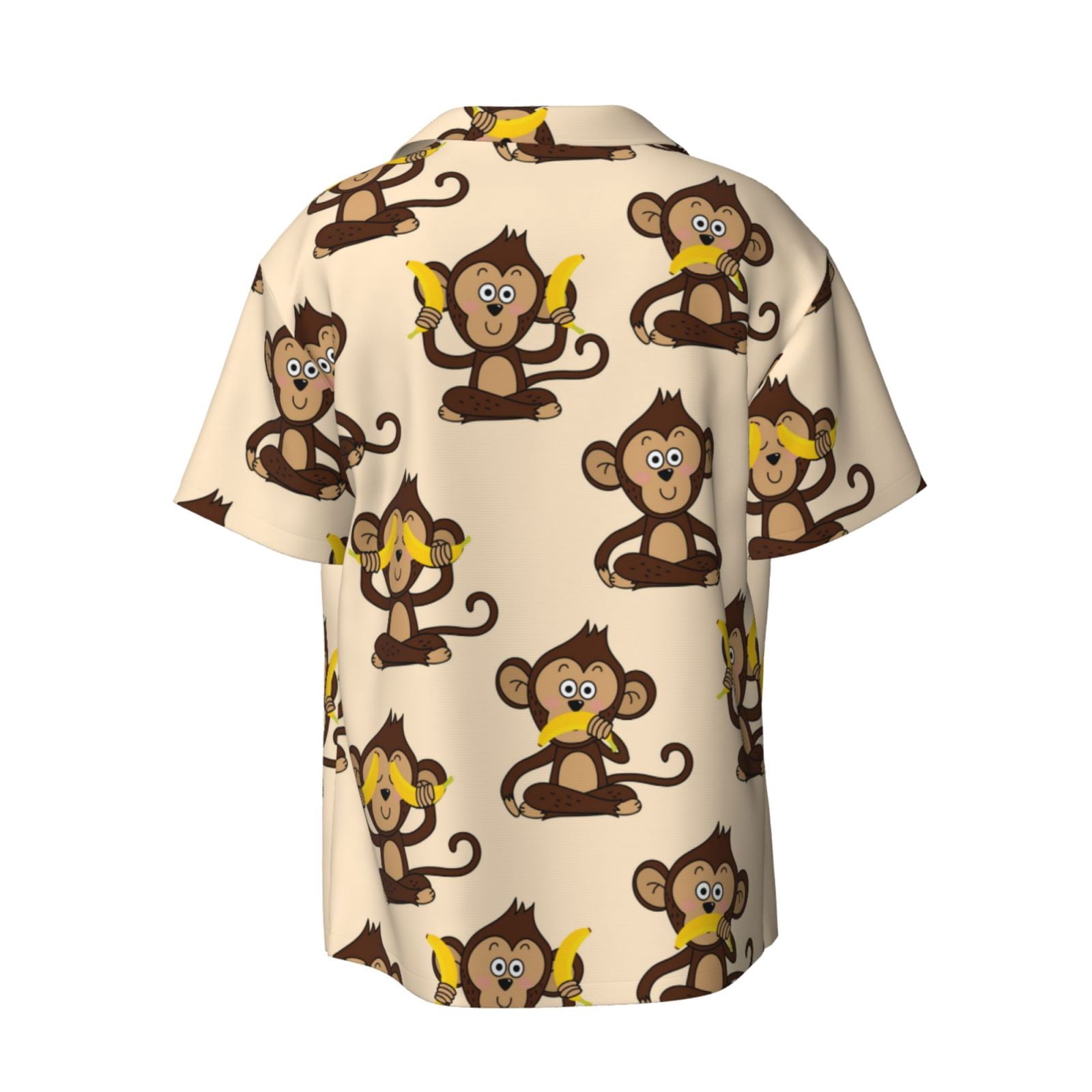 VISESUNNY Men's Hawaiian Shirt - Short Sleeve Aloha Button Down With Monkey Banana Print, Medium - View #9