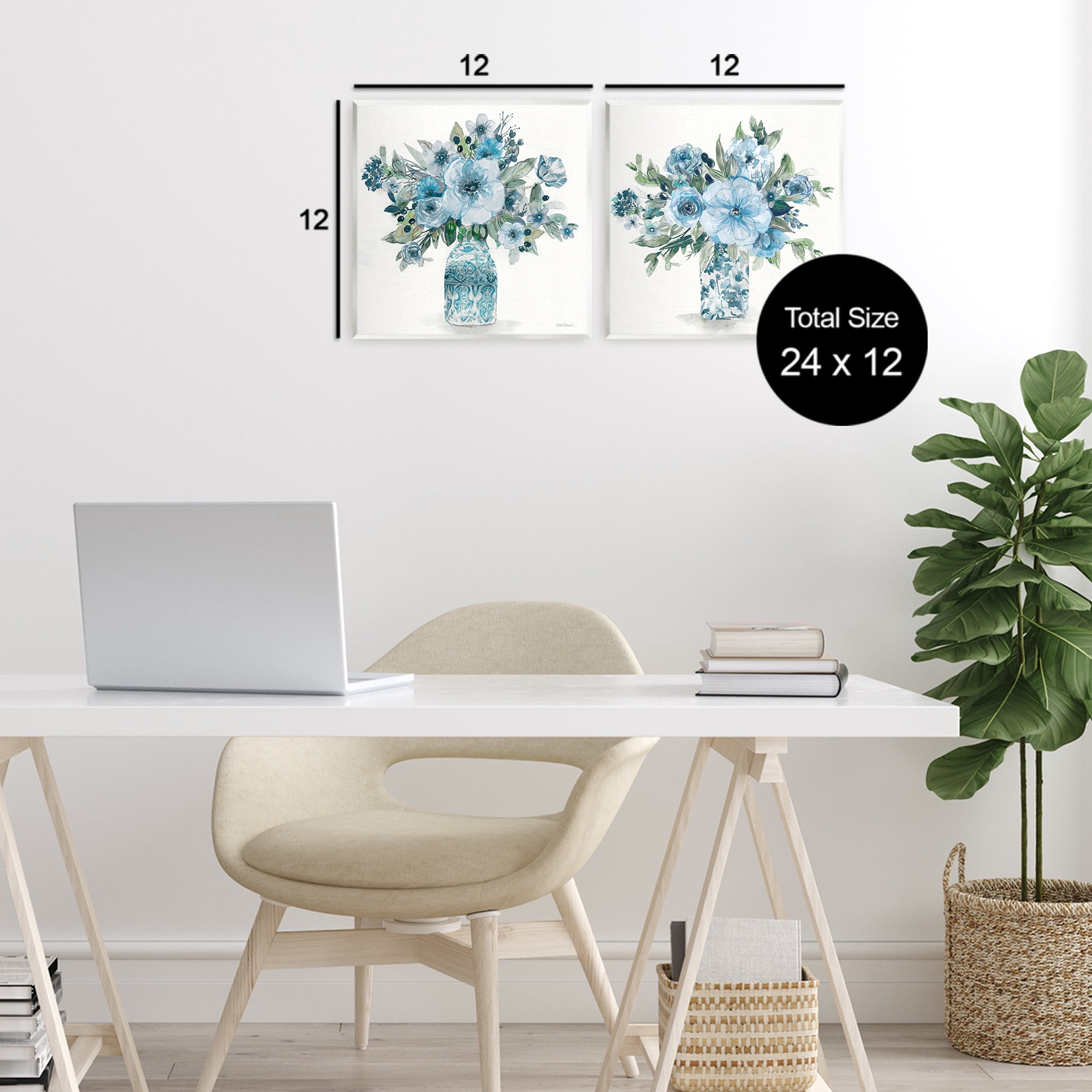 Stupell Industries Pastel Blue Floral Vase Arrangements 2 Piece Wall Plaque Art Set, design by Carol Robinson
