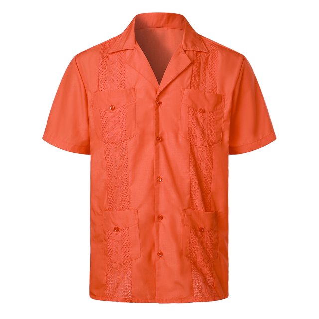 BOBOGOJP Chemise Boutonnée Homme Ajustée à Manches Courtes Imprimée, Orange m