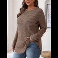 thumbnail image 4 of Camisas de Larga para Mujer, Blusas Tipo Túnica para Mujer, Suéteres Básicos Holgados y Elegantes con Cuello Redondo para Mujer. Caqui M, 4 of 7