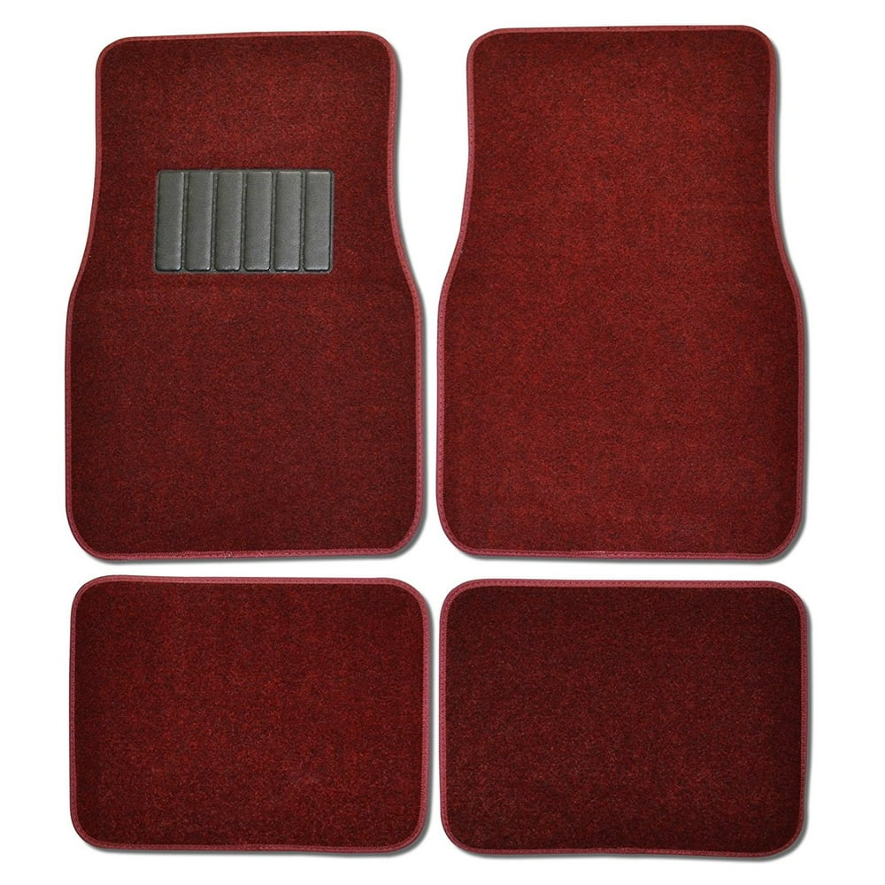BDK MT100BD Burgundy Red Carpeted 4 Piece Mat With Vinyl Heel Pad Car