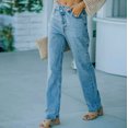thumbnail image 6 of Women's High Waist Stretch Straight Wide Leg Blue Jeans Distressed Comfort Classic Denim Pants Trousers with Pockets, 6 of 7