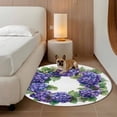 thumbnail image 2 of Hydrangea Wreath Round Area&nbsp;Rug 3.3ft Spring Purple Flowers Non-Slip&nbsp;Washable Circle Rugs Soft Felt Indoor Floor Mat for Bedroom Kitchen Living Room Bathroom, 2 of 9