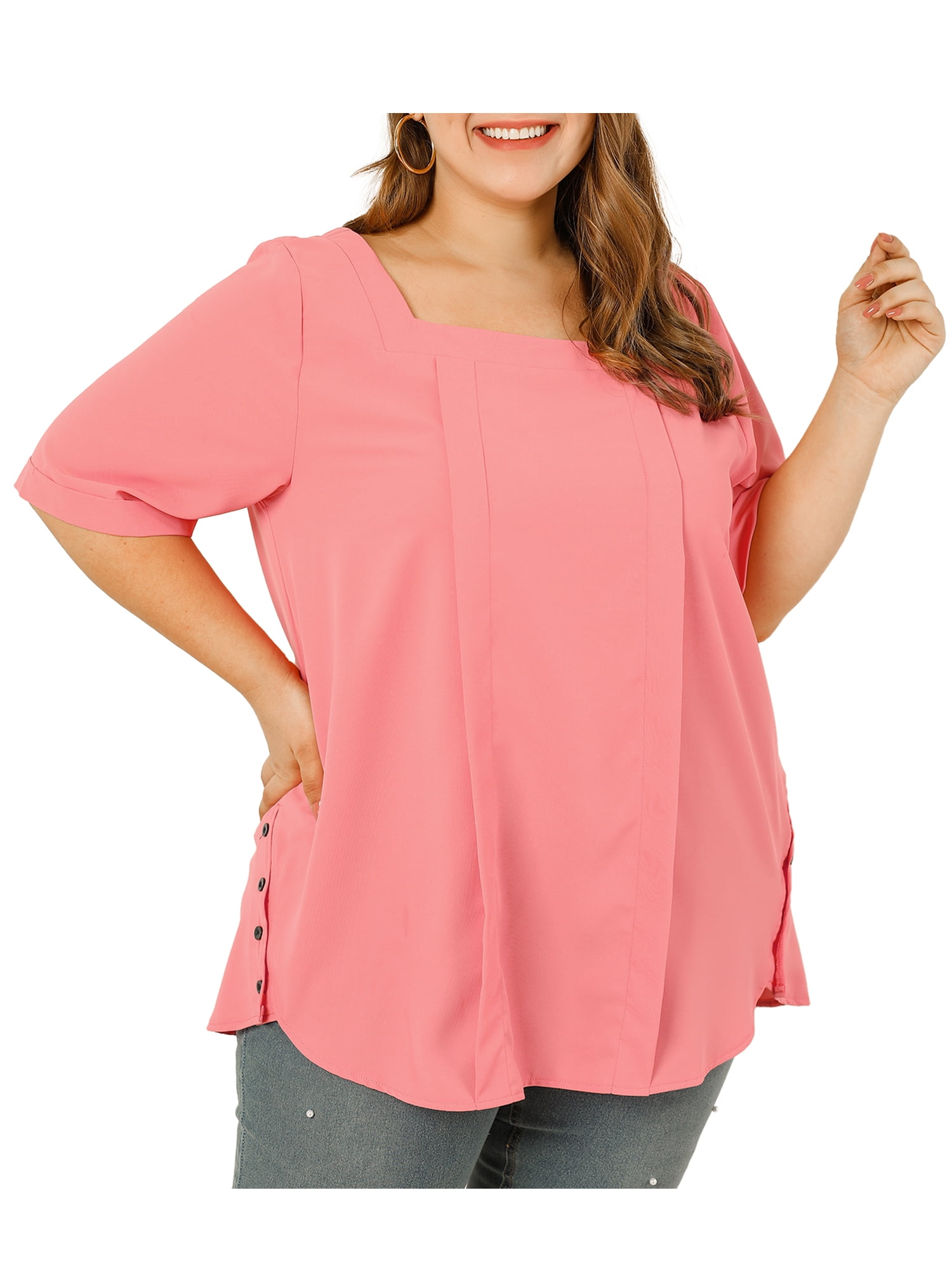 Agnes Orinda Agnes Orinda Juniors' Plus Size Blouse Square Neck Half