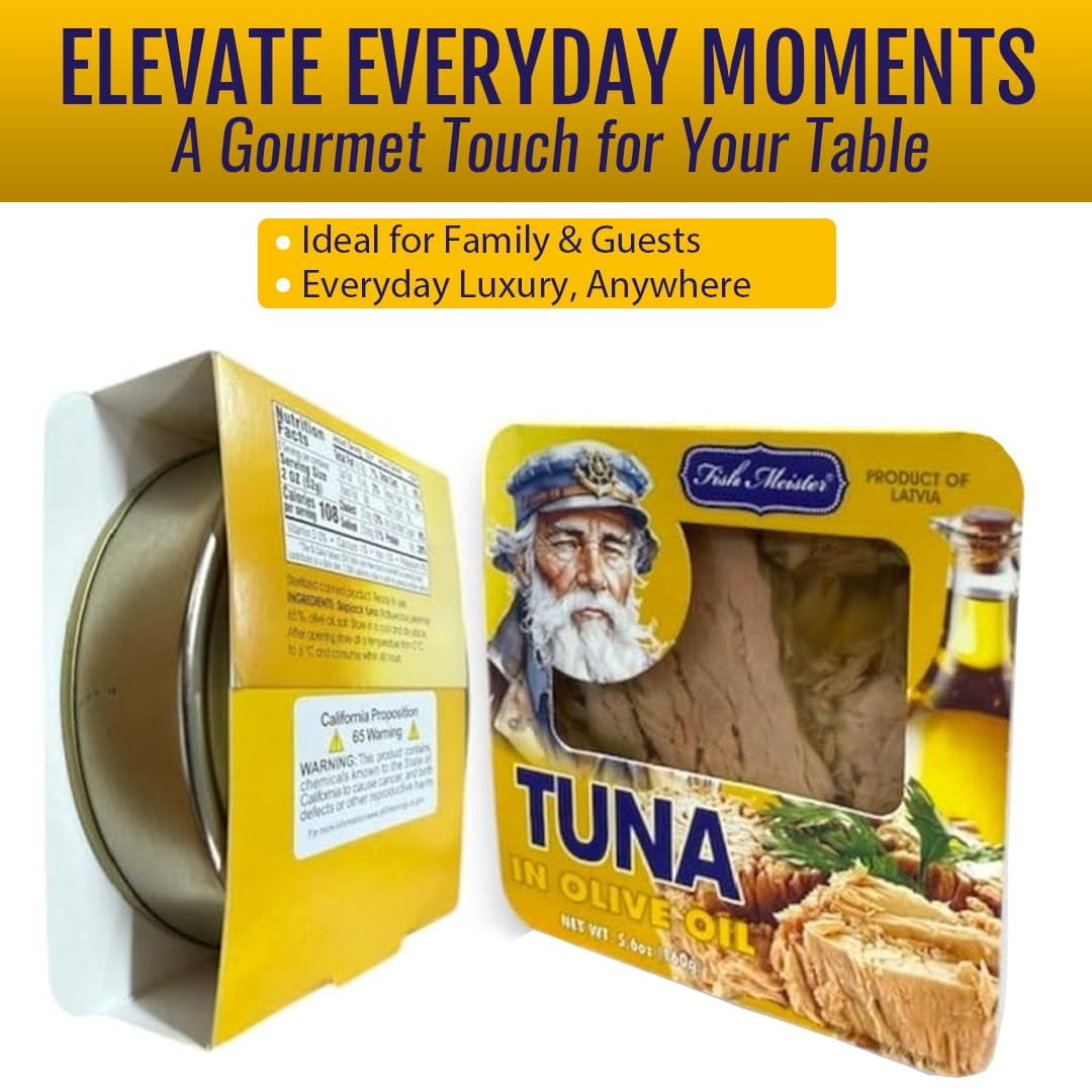 Fish Meister Tuna fish in Olive Oil contain Omega-3 - Premium Tuna Fish Deliver Rich Taste for Seafood Lovers - 160g