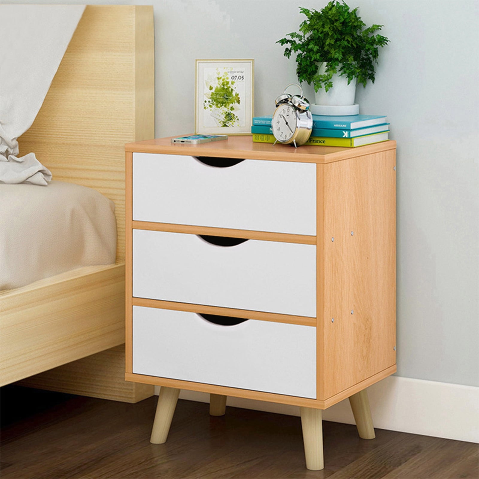 Details about   3 Drawers Locking Nightstand Storage Wood End Table Bedside Organizer Solidwood 