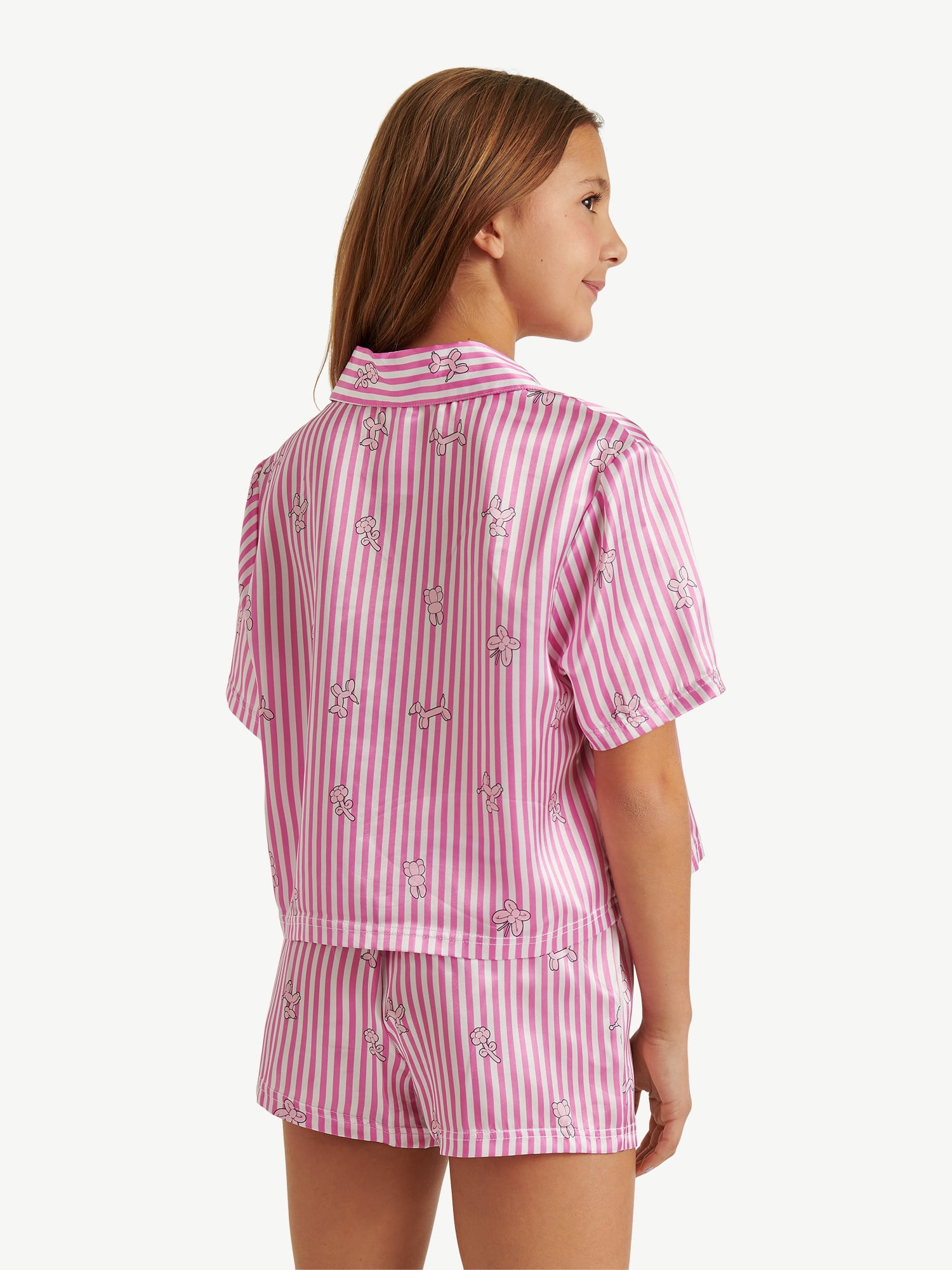 Justice Girls Short Sleeve Button Top and Shorts Pajama Set, 2-Piece, Sizes 5-18