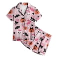 thumbnail image 4 of NIEWTR Girls Pajamas Halloween Cartoon Print Short Sleeve Lapel Cute Top and Shorts Pjs for Kids Breathable Soft Fashion Nightwear Casual Daily Wear, 4 of 5