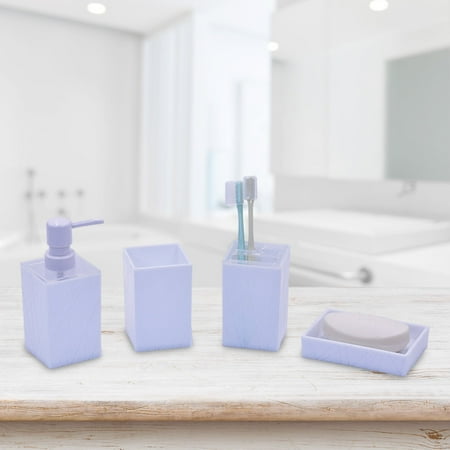 4 Piece Bathroom Accessory Set with Soap Dispenser Pump Toothbrush Tumbler and Soap Dish - Plastic Countertop Organizer Set for Home Bathroom Vanity or Hotel Shower Tray Box Kit