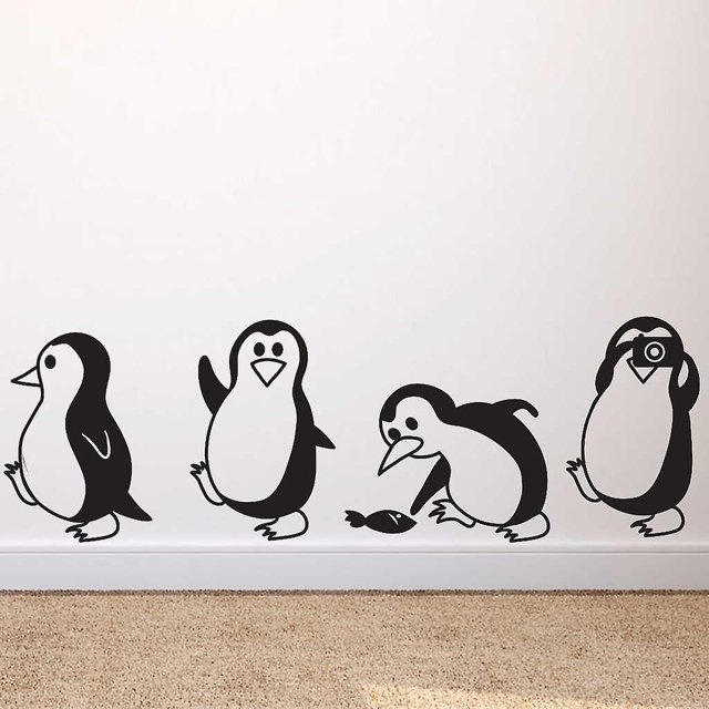 Un conjunto de lindos pingüinos, pegatinas de pared para dormitorio y sala de estar.