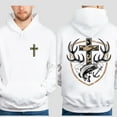 thumbnail image 5 of Camo Cross Hunting Double-Sided Hoodie – Outdoor Christian Faith Hoodie with Antler & Fish Graphic, Hunting Streetwear Gift for Men & Women, 5 of 7