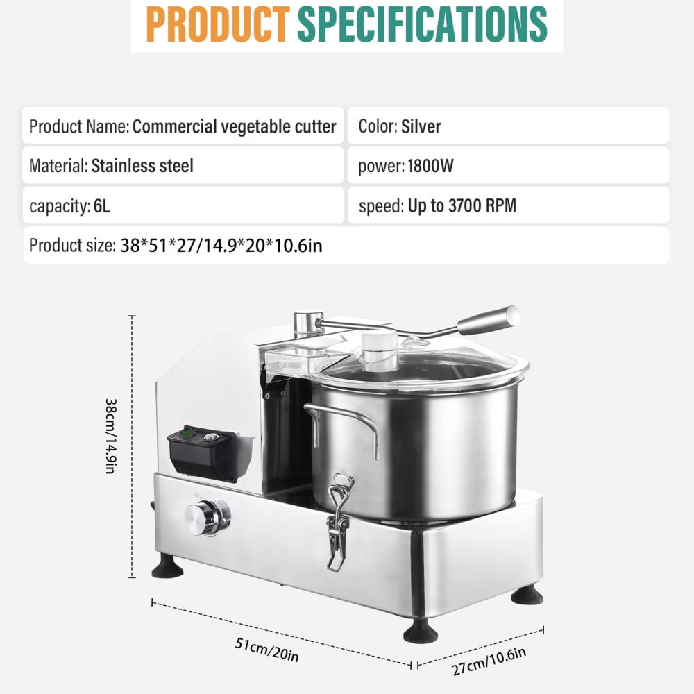 650W Commercial-Grade Food Processor, Large Capacity Stainless Steel Chopper for Bulk Fruit Vegetable Prep, Cafeteria Use
