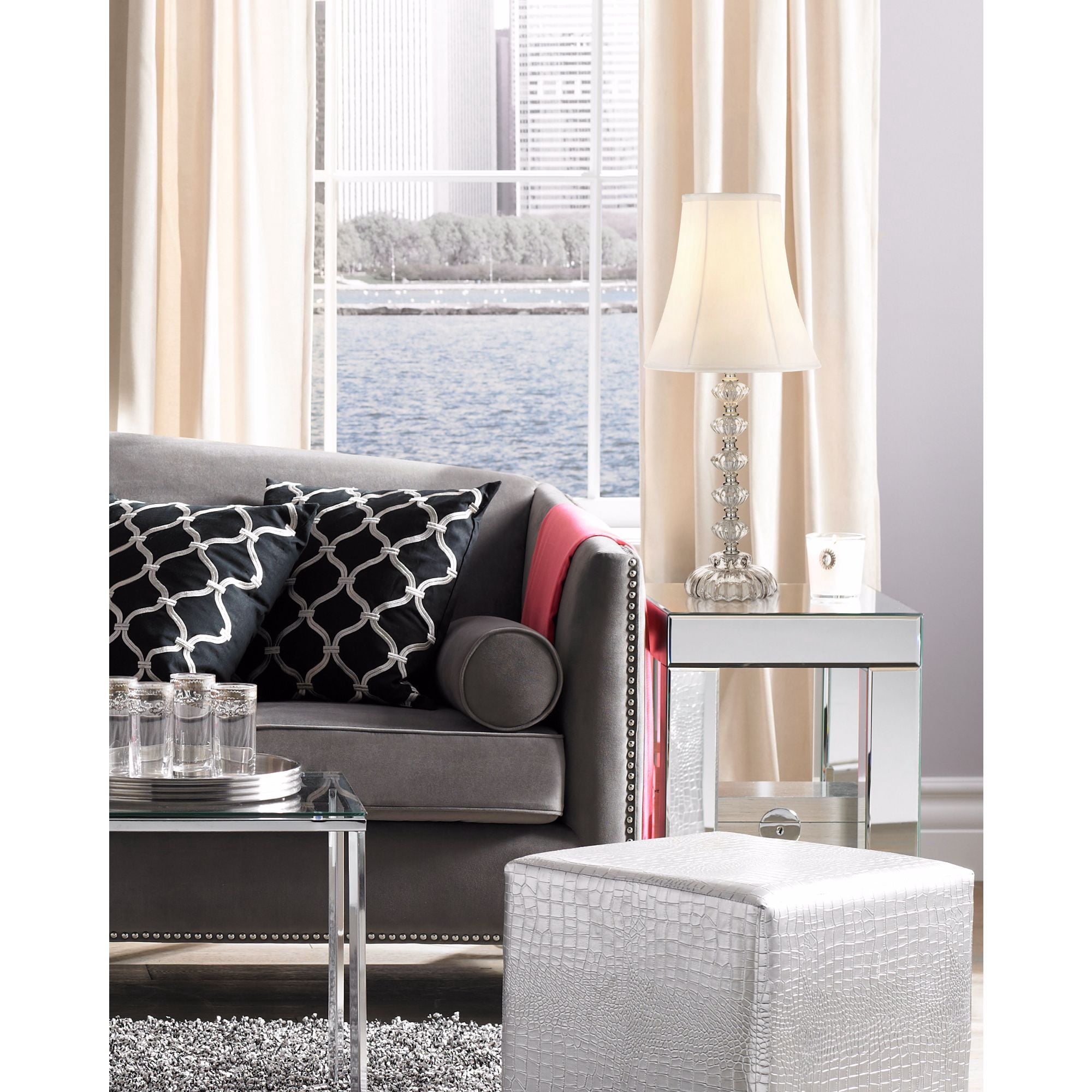 360 Lighting Bohemian Country Cottage Accent Table Lamp 21" High Clear Stacked Glass Off White Bell Shade for Bedroom Living Room Bedside Nightstand