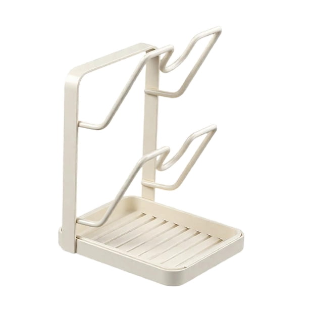 Estante de almacenamiento para tapas de ollas, soporte para tablas de cortar, tapa de ollas, cubierta versátil que ahorra espacio Blanco lechoso de 2 niveles