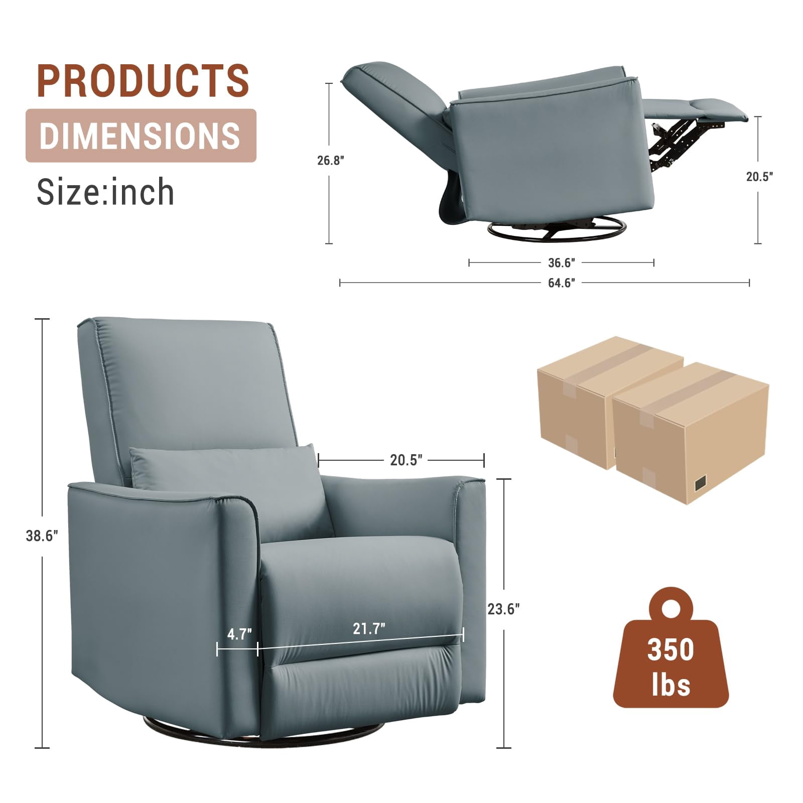 TROPOW 360° Swivel, Rocking Chair Nursery, Glider Rocker Recliner, PU Leather Sofa Chair with high Back, Deep Seat for Nursery, Living Room, Bedroom,Gray
