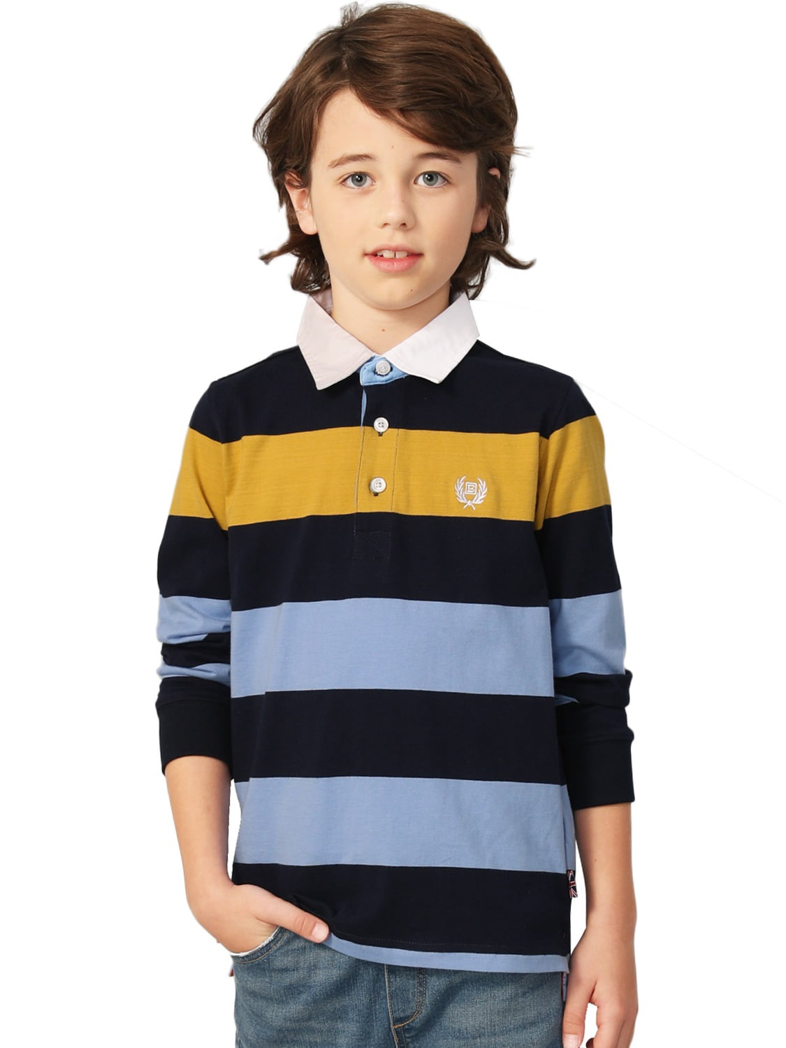 18MNTHS 2Y 3Y 4Y 5Y Embroidery kids Boys Long Sleeves Stripe Polo Shirt Top Szs 