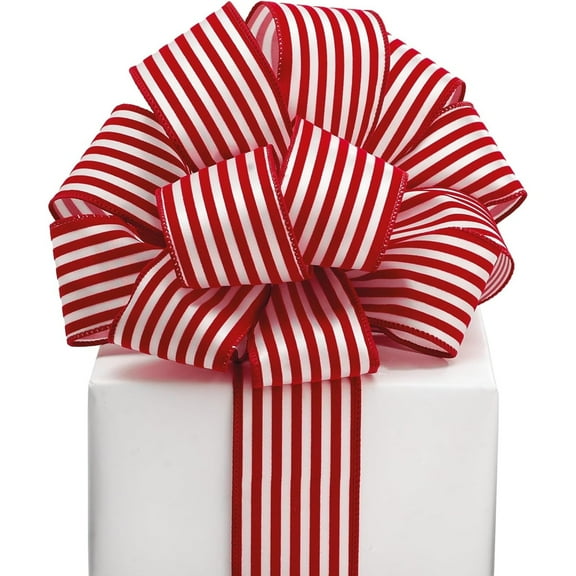 burton   BURTON Red Stripes On White Wired Satin Ribbon - 2.5 Inches Wide X 20 Yards (9748773) - Striped Gift Wrap Ribbons, Red Ribbons