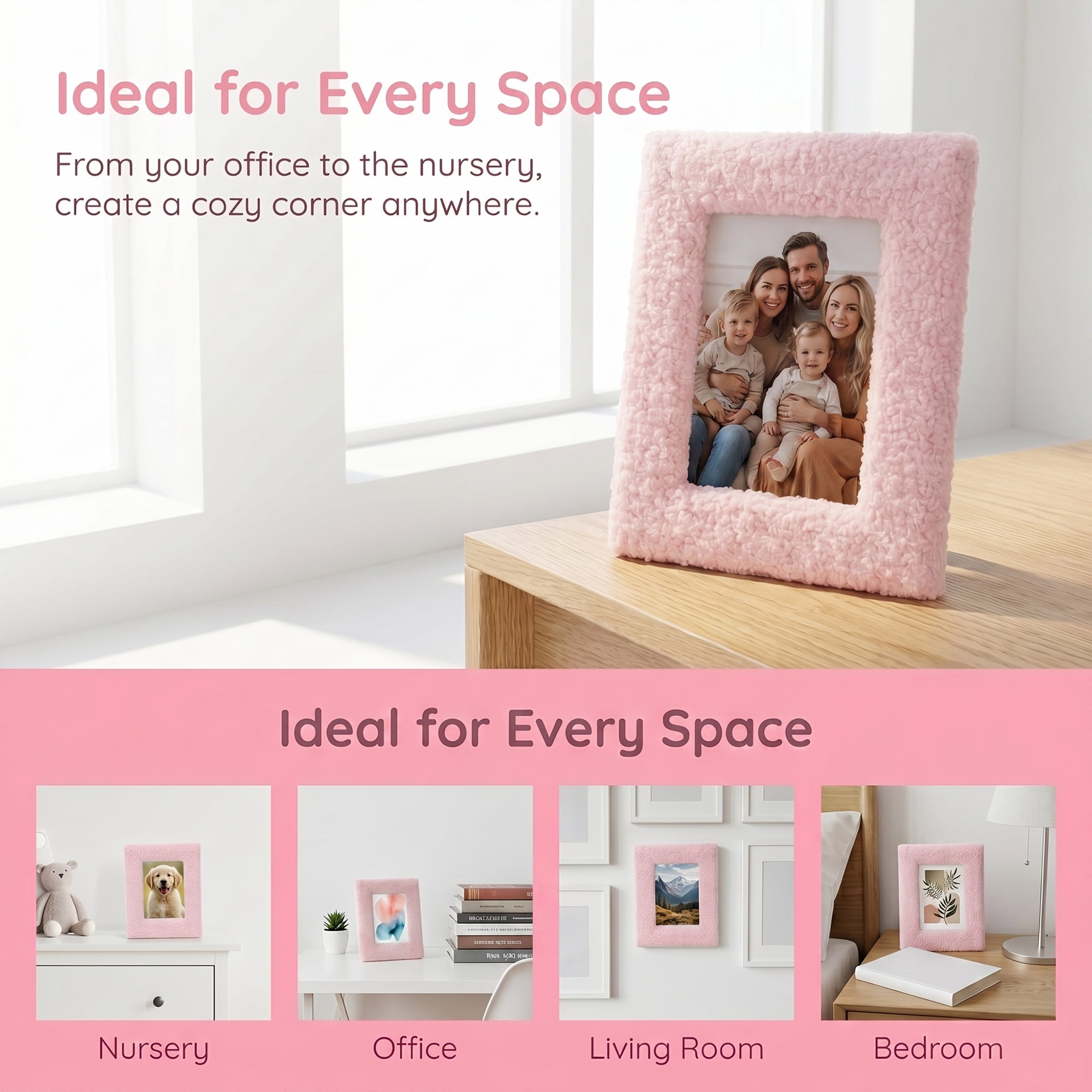 Unique Bargains Cute Plush Furry Cozy Velvet Wood Photo Frame Pink 4" x 6"