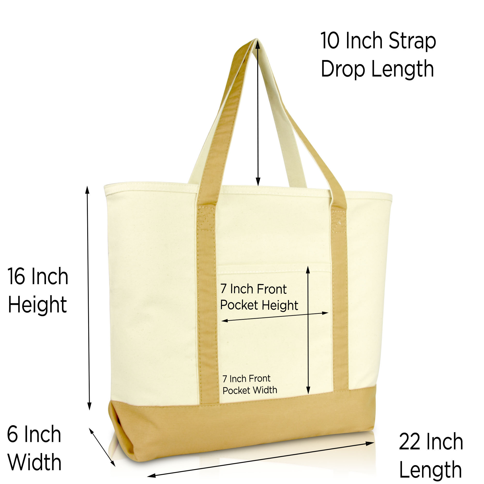 DALIX 22" Cotton Canvas Bag Beach Shopping Zipper in Brown - image 2 of 6