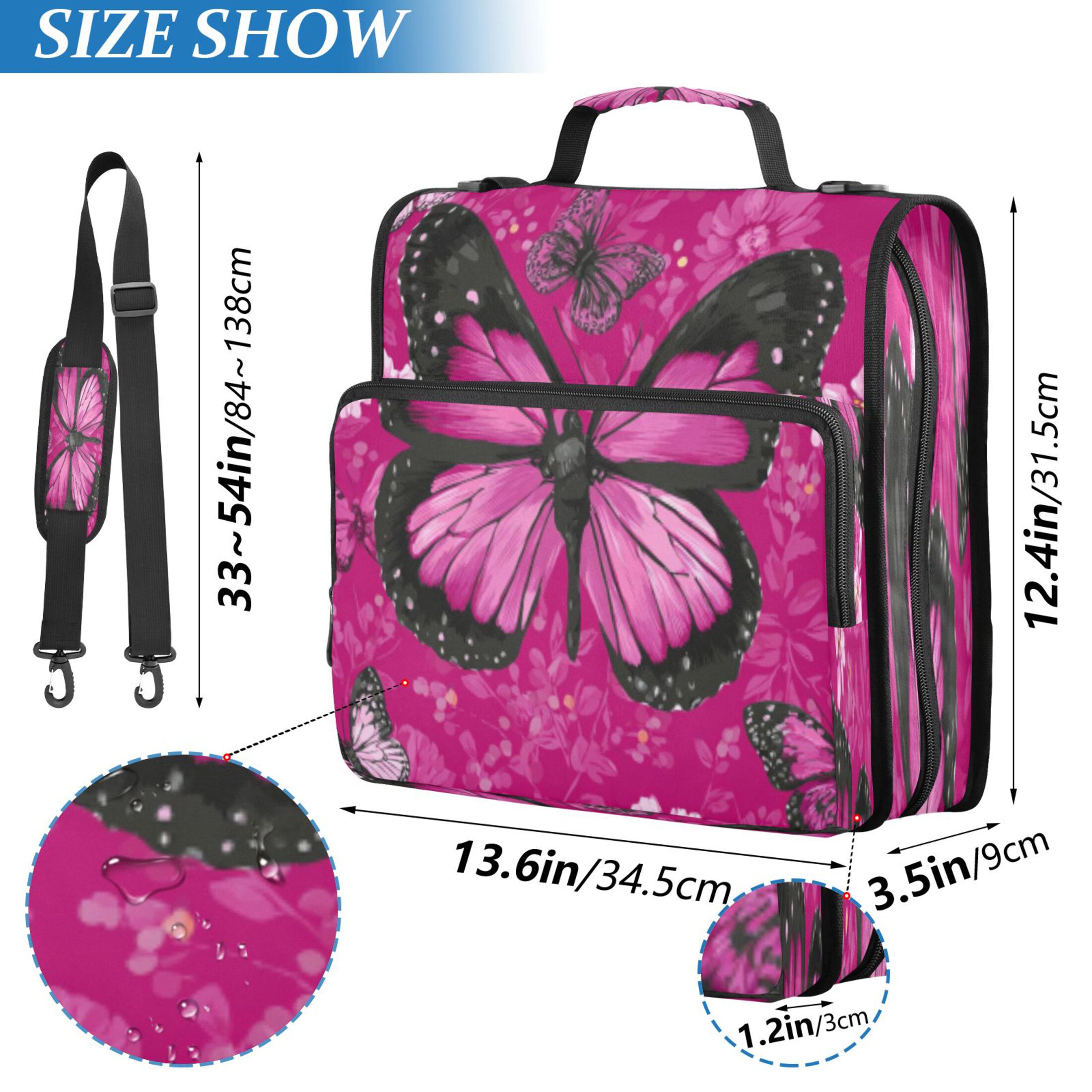 DIXRUYEE Zipper Binder trapper keeper Documents Organized Design Pink Dream Butterfly Printed