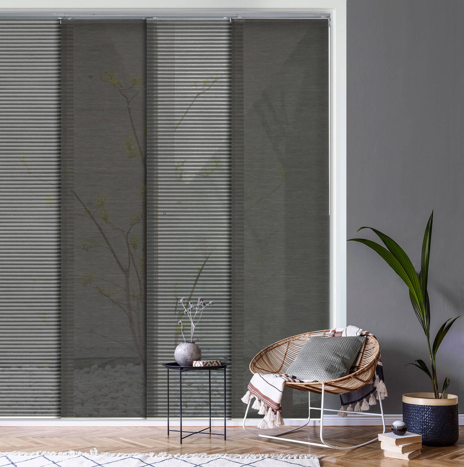GoDear Design Adjustable Sliding Panel | Sliding Hanging Room Divider, Semi-Sheer, Moon