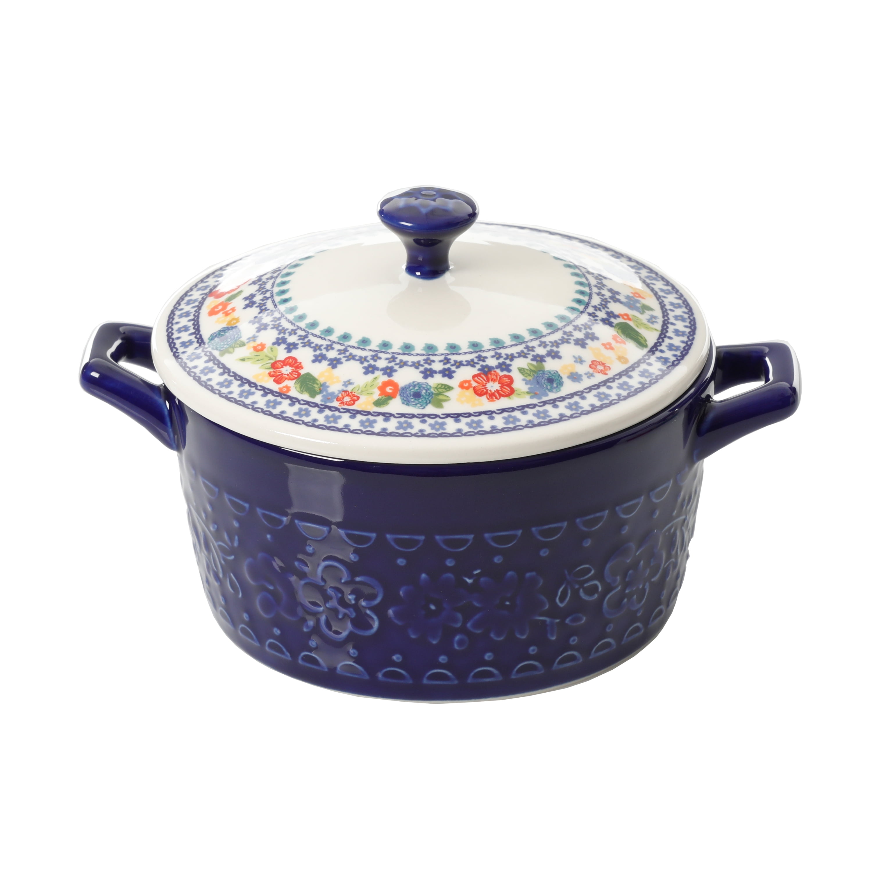 Set of 4 Floral 6.25Inch Mini Ceramic Casserole Lid Kitchen Pioneer