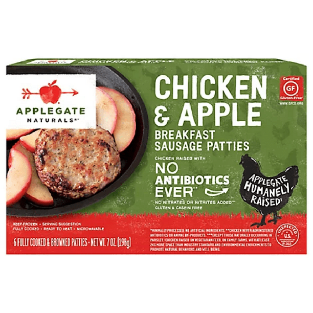 Applegate Chicken and Apple Breakfast Sausage Patties, 7oz (pack of 12