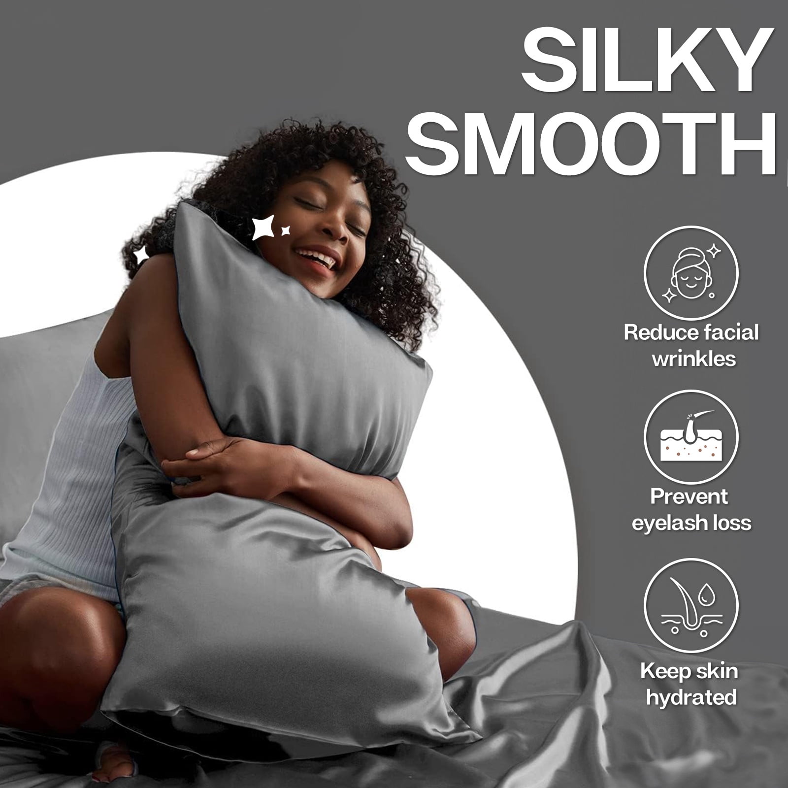MR&HM Satin Pillow Case, 2 Pack Satin Queen Silky Pillowcase for Hair and Skin, Satin Pillowcase Set of 2, 20x30, Dark Grey