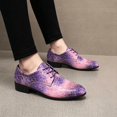 thumbnail image 5 of Men's Blue Galaxy Cracked Print Oxford Shoes Low Heel Shiny Lace Up Fashion Party Stage Formal Leather Shoes, 5 of 5