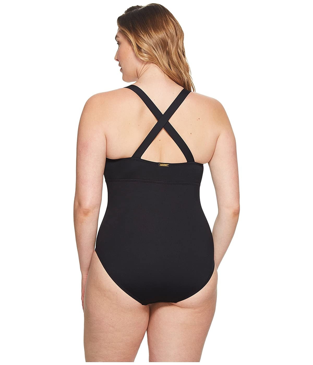 Ralph Lauren BLACK Plus Size Solid Shaping Plunge One Piece